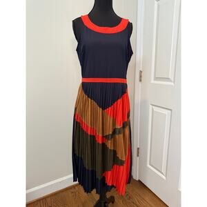 Romeo & Juliet Sunburst Sleeveless Dress In Navy/Multi Colors with Pleated Skirt